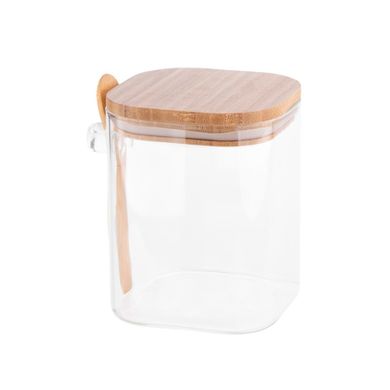 Altom Design, pojemnik kwadratowy z bambusową pokrywką i łyżeczką, borosilikat, 800 ml