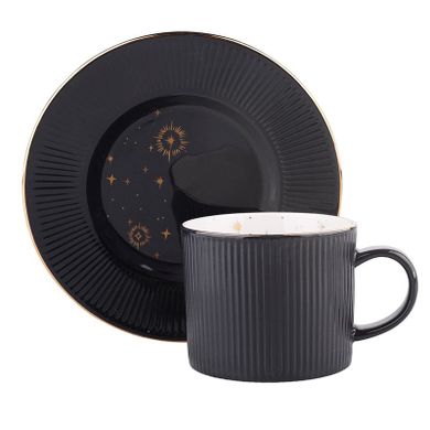 Altom Design, Stars, filiżanka, 200 ml, ze spodkiem, 16,5 cm, grafitowa