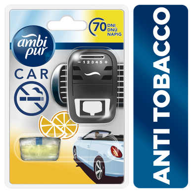 Ambi Pur, Car Anti Tobacco, samochodowy odświeżacz powietrza, zestaw startowy, 7 ml