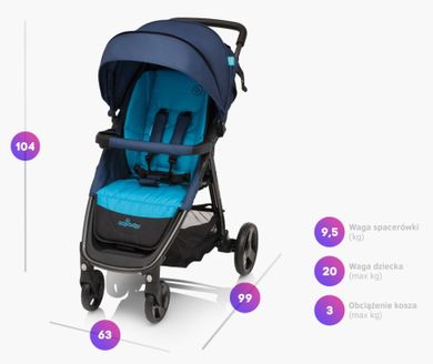 Baby Design, Clever, wózek spacerowy, niebieski