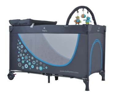 BabyOno, łóżeczko turystyczne z pełnym wyposażeniem, szaro-niebieskie, 120-60 cm