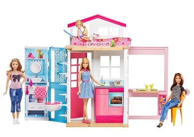 Barbie, dwupoziomowy domek Barbie, zestaw z lalką i akcesoriami