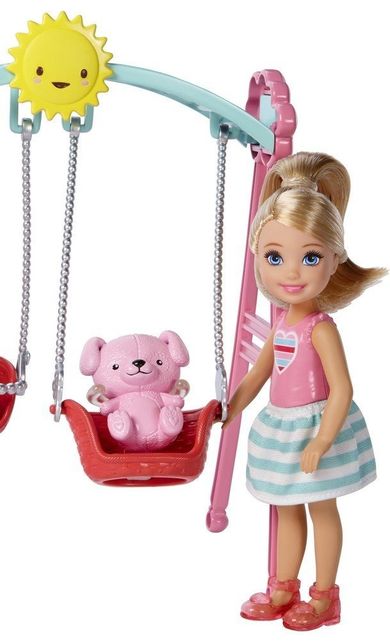 Barbie, Małe zestawy Chelsea, Zjeżdżalnia z huśtawką, zestaw z lalką