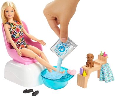 Barbie, Mani-pedi Spa, zestaw do zabawy z lalką i akcesoriami