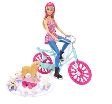Barbie, Na rowerze z pieskami, zestaw z lalką
