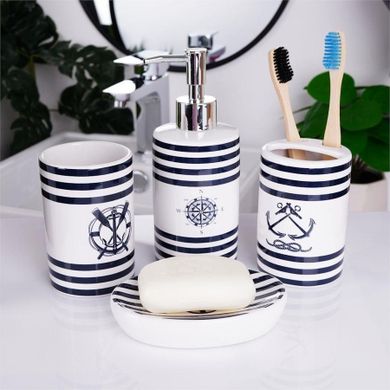Bathroom Solutions, zestaw łazienkowy ceramiczny, biały marynistyczny, 4 elementy