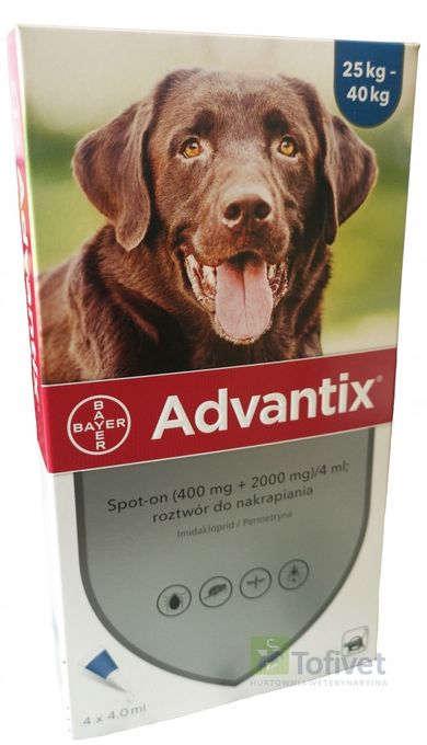 Bayer, Advantix XL, płyn na kleszcze i pchły dla psa, 25-40 kg, 4 szt.