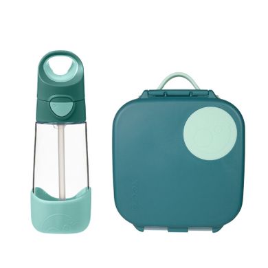 B.Box, zestaw: mini lunchbox + butelka tritanowa ze słomką, 450 ml, Emerald Forest