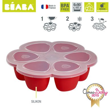 Beaba, silikonowy pojemnik do mrożenia, red, 90 ml, 6 szt.