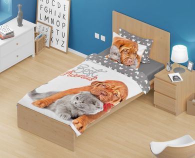 Best Friends, pies i kot, 2-częściowy komplet pościeli, 160-200 cm