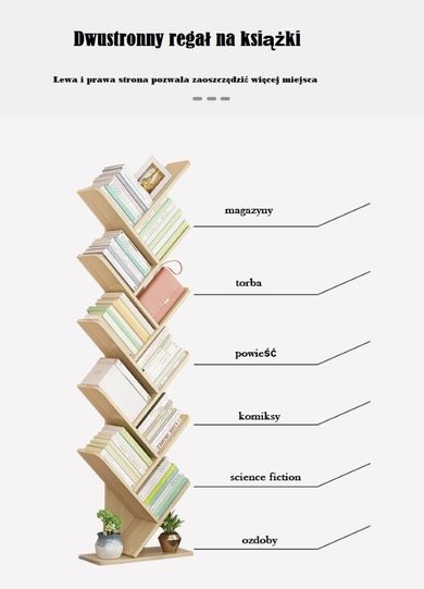 Biblioteczka, regał na książki w kształcie drzewa 5-poziomowy