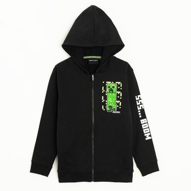 Bluza chłopięca z kapturem, rozpinana, czarna, Minecraft