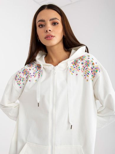 Bluza damska z kapturem, rozpinana, ecru, Rue Paris
