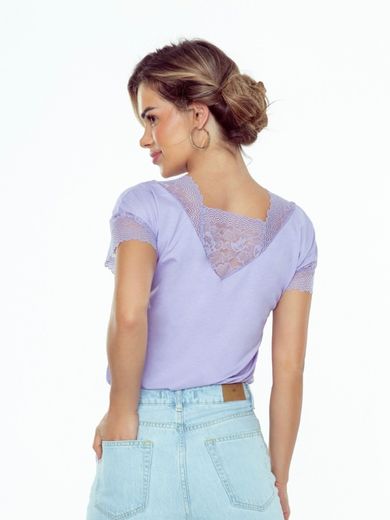 Bluzka damska z krótkim rękawem, plus size, fioletowa, Trinity, Eldar