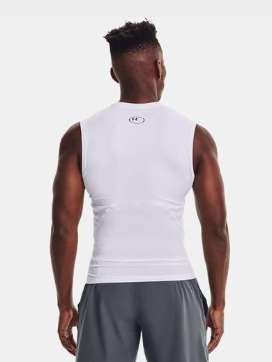 Bluzka termoaktywna męska bez rękawów, biała, Under Armour