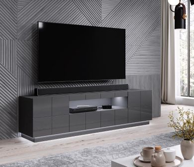 Cama Meble, oświetlenie led szafka rtv, Reja, białe