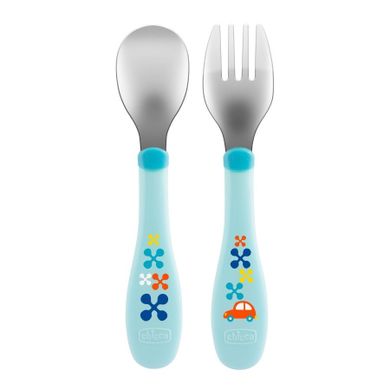 Chicco, sztućce metalowe, blue, 18m+