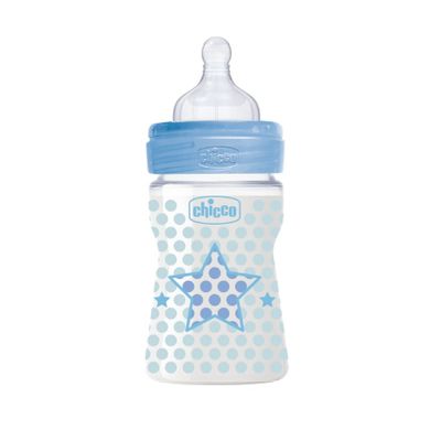 Chicco, Well-Being, butelka antykolkowa, wolny przepływ, Gwiazdka, niebieska, 150 ml