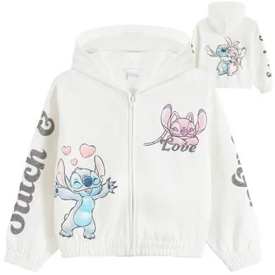 Cool Club, Bluza dziewczęca z kapturem, rozpinana, crop top, biała, Lilo i Stitch