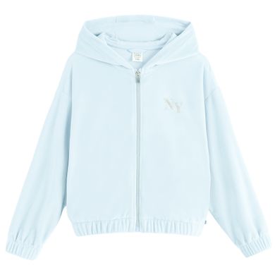 Cool Club, Bluza dziewczęca z kapturem, rozpinana, welurowa, niebieska