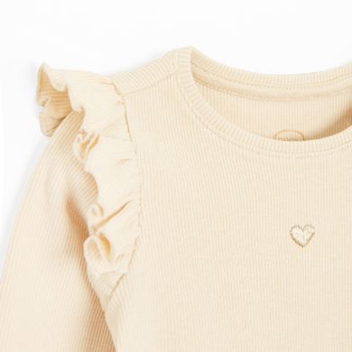 Cool Club, Bluzka dziewczęca z długim rękawem, prążkowana, beżowa
