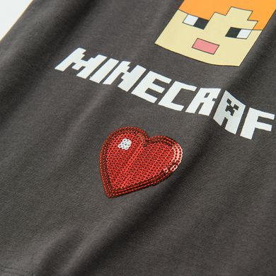 Cool Club, Bluzka dziewczęca z krótkim rękawem, grafitowa, Minecraft