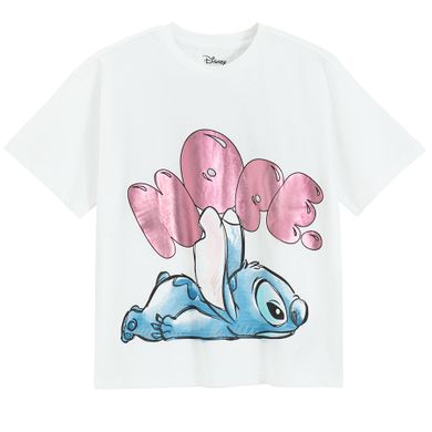Cool Club, T-shirt dziewczęcy, oversize, biały, Lilo i Stitch