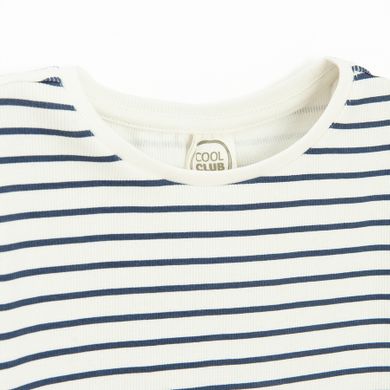 Cool Club, T-shirt dziewczęcy, prążkowany, biało-granatowy