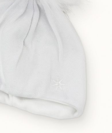 Czapka dziewczęca z pomponem, biała, Iltom