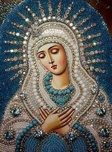 Diamond Painting, haft diamentowy, obraz 5D, mozaika diamentowa, obraz Matki Boskiej Ostrobramskiej, 40-50 cm