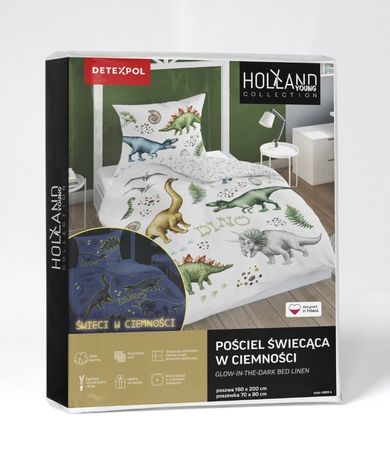 Dino, fluo, 2-częściowy komplet pościeli świecącej w ciemności, 160-200 cm