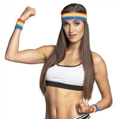 Disco fitness, zestaw opasek i frotek, tęczowe