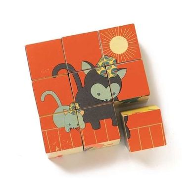 Djeco, Rodzinka, drewniane klocki/puzzle, 9 elementów