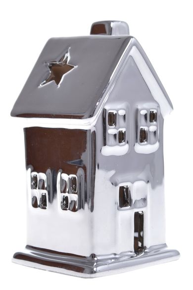 Domek ceramiczny, srebrny, 6.2-6.2-12 cm