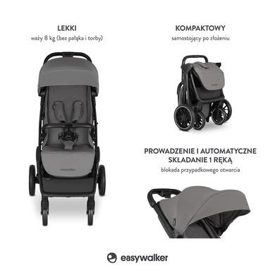 Easywalker, Jackey XL, samoskładający się wózek spacerowy z kołami XL, Marble Grey
