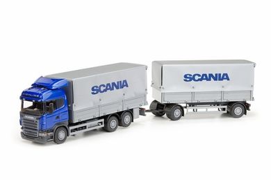 Emek, Scania, ciężarówka z plandeką i przyczepą, model, niebieski