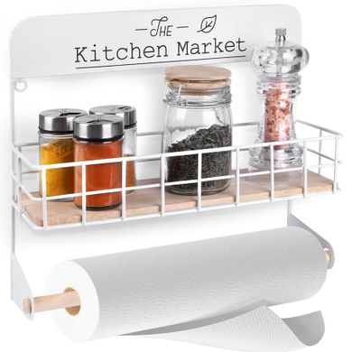 Excellent Houseware, wieszak na ręcznik papierowy z półką, metalowy biały