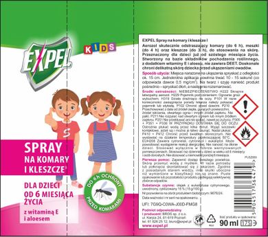 Expel Kids, spray na komary i kleszcze, 90 ml