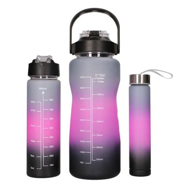 Extralink, bidon motywacyjny, zestaw 3w1, różowo-czarny, 2000 ml+900 ml+300 ml