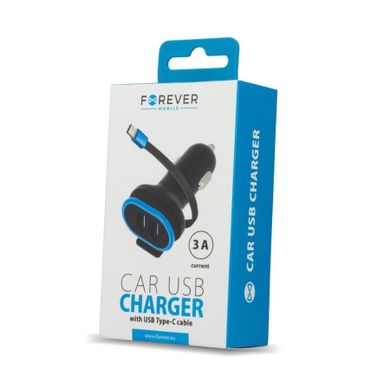 Forever, ładowarka samochodowa CC-02 2xUSB 3A z kablem typ-C