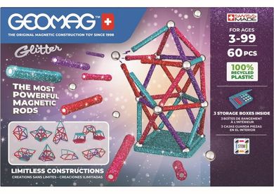 Geomag, Glitter Recycled, konstrukcyjne klocki magnetyczne, 60 elementów