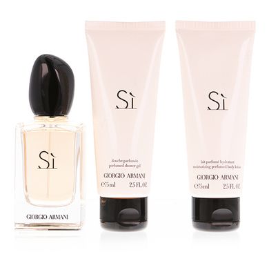 Giorgio Armani, Si, zestaw upominkowy, woda perfumowana, 50 ml + perfumowany balsam do ciała, 75 ml + perfumowany żel pod prysznic, 75 ml