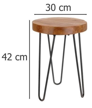 Home Styling Collection, drewniany stołek z metalowymi nogami, industrial, natural style