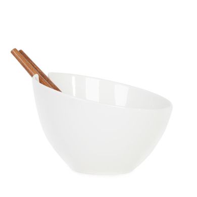 Homla, Mooka, misa do sałat ceramiczna z przyborami, biała, 24 cm