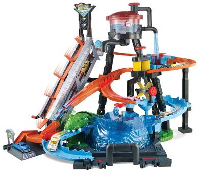 Hot Wheels, Mega Myjnia - Atak krokodyla, zestaw torów