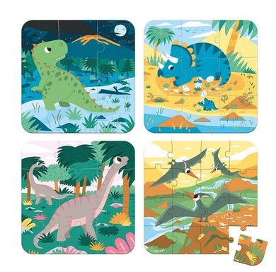 Janod, Dinozaury, puzzle progresywne, 4 układanki
