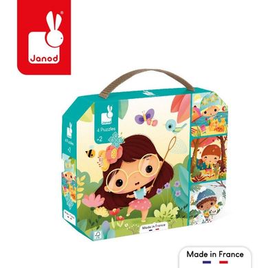 Janod, Pory roku, puzzle progresywne w walizce, 4 układanki