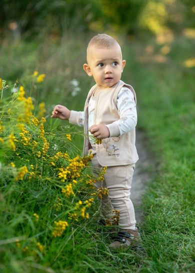 Kamizelka chłopięca, bawełna organiczna, beżowa, Nini
