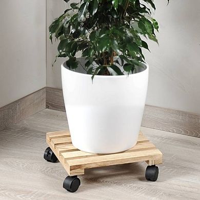 Kesper, podstawka pod donicę, drewniana, na kółkach, 30-30 cm