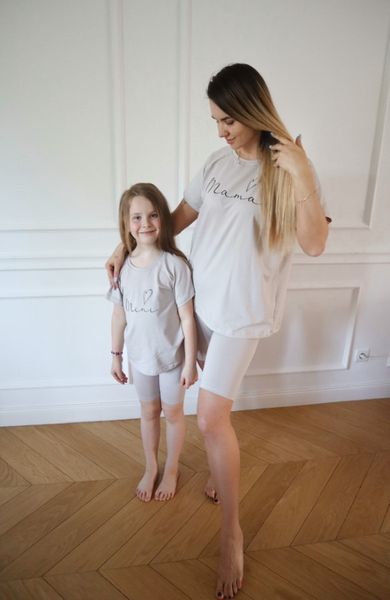Komplet damski, T-shirt, Legginsy kolarki, beżowy, Pretilo Mini